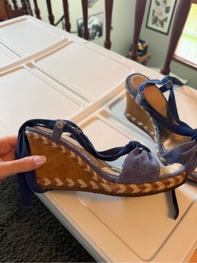 UGG Navy Canvas Wedge Sandals with Espadrille Jute